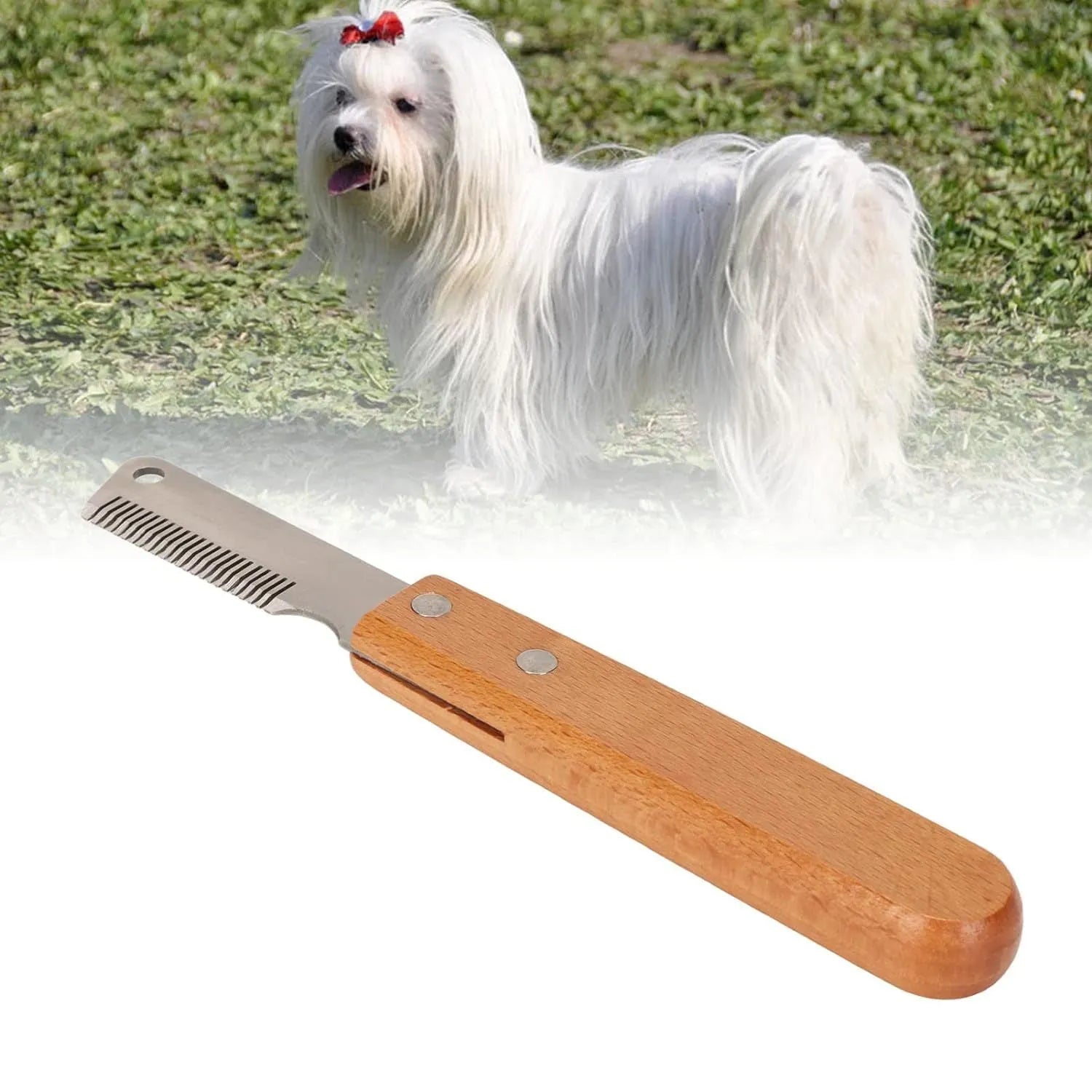 Pet stripping comb grooming tool with wood handle in two sizes for cats and dogs