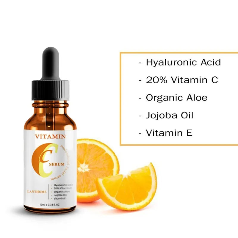 10 ml bottle of vitamin C and hyaluronic acid facial serum for anti-aging and skin brightening