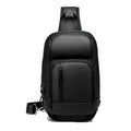 Black PVC outdoor shoulder bag with air cushion strap, soft handle, and laptop compartment