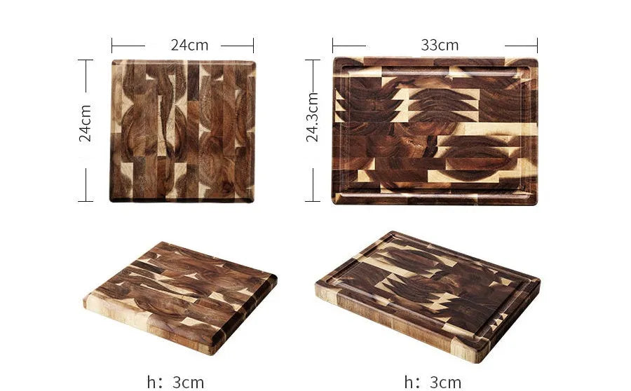 Brown solid wood cutting board made from imported acacia wood with 3cm thickness