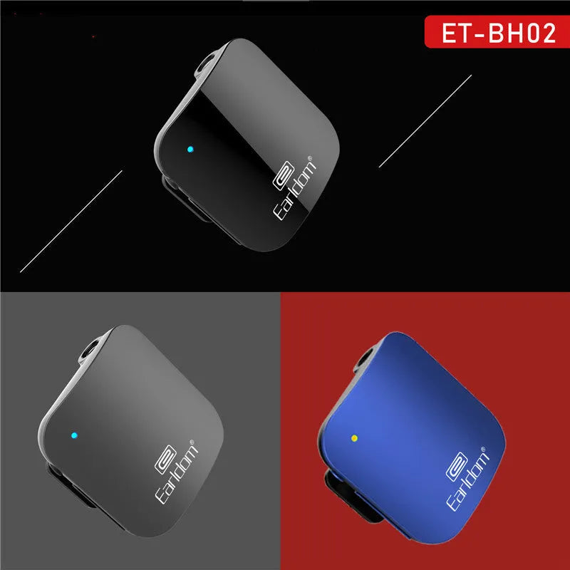 Black Bluetooth audio receiver unit for wireless headphones with lavalier earpiece