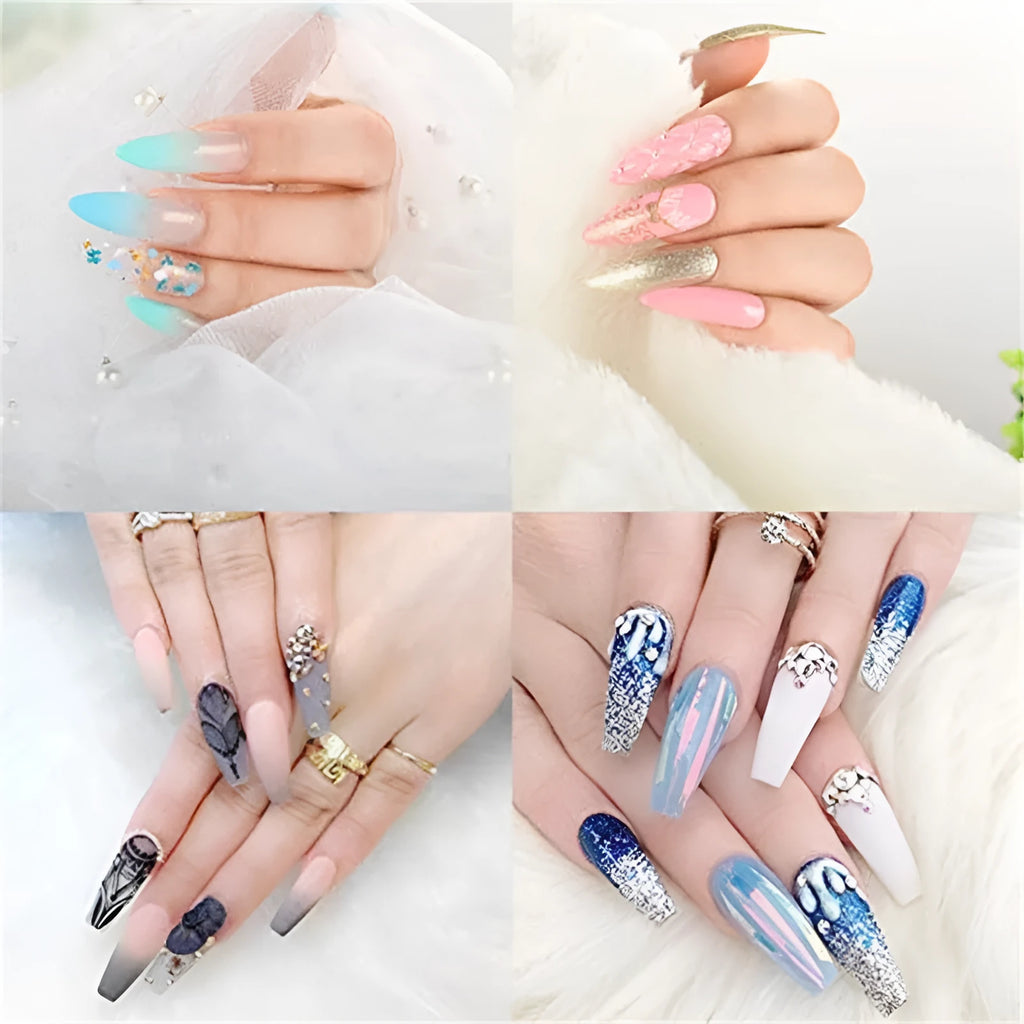 Non-marking false nails in transparent ABS plastic with thickened tips and ultra-thin top, two style options