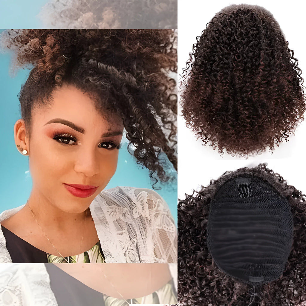 Chemical fibre fluffy ponytail wig 14inch high temperature wire mechanism construction black colour
