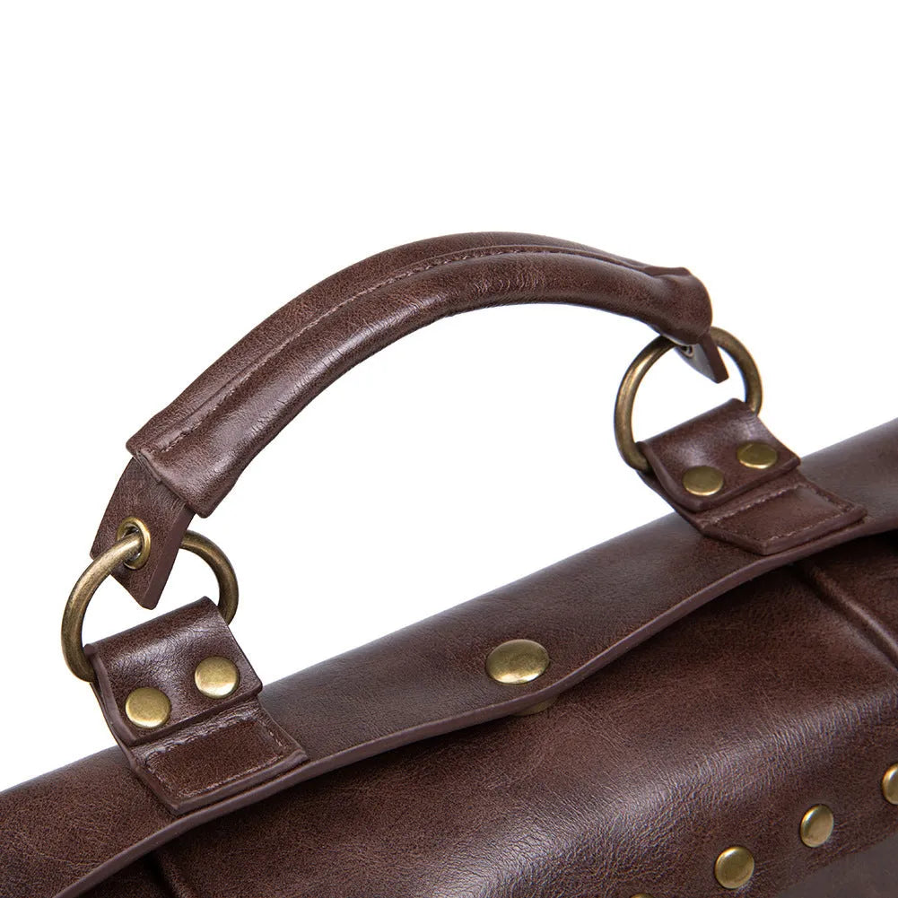 Bronze steampunk style shoulder bag with metal details and a soft pillow bag shape.