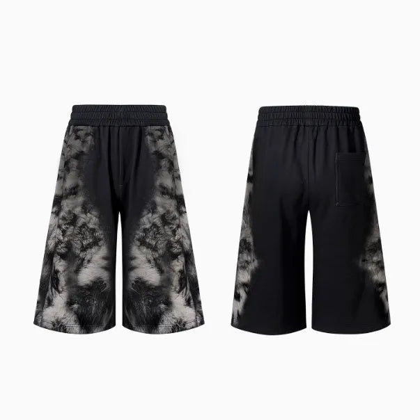 Women's loose fit trousers set with matching hoodie and shorts in polyester streetwear style