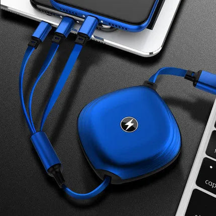 3 in 1 telescopic charging cable extended to 120 cm length with TPE wire and titanium connectors