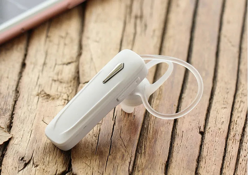 M165 wireless Bluetooth headset in black with hang-on ear design showing battery display