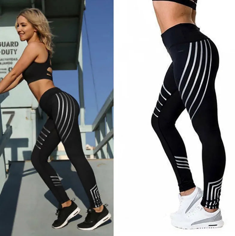 Women's black and white printed workout leggings with milk silk fabric and slim fit design