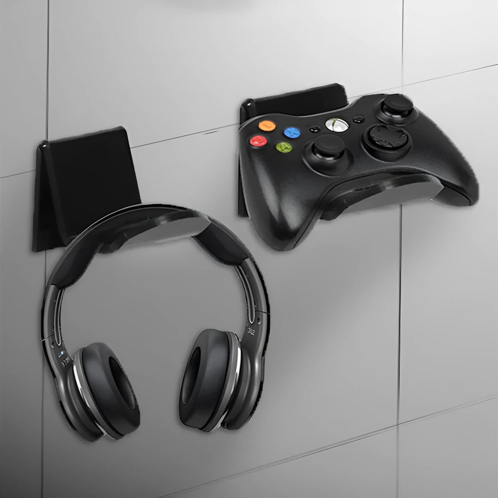 Universal game controller bracket accessory shown in black, white, and transparent colour options