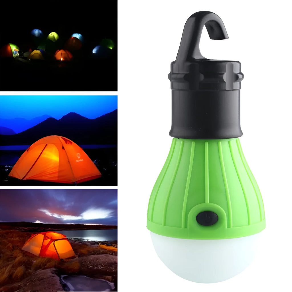 Portable LED camping lantern with hanging hook in blue colour, showing compact 11cm size
