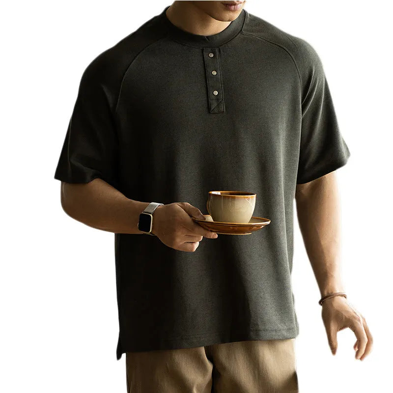 Casual raglan sleeve pullover top in terry fabric with loose fit and Asian sizing options