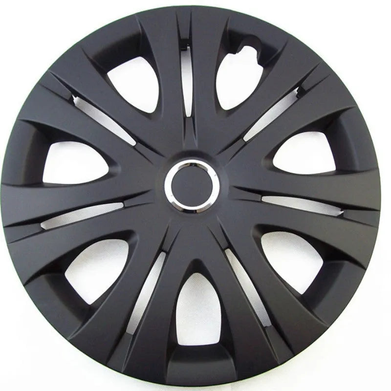 Universal monochrome ABS plastic wheel hub cover in black, silver, and electroplated finishes.