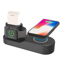 Black W3 three-in-one wireless charging station for iPhone, Apple Watch, and AirPods on a desk