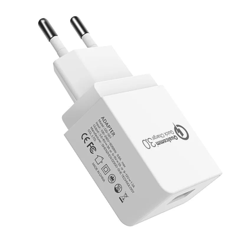 QC3.0 fast charger in bright black colour with ETL certification and PC fireproof casing
