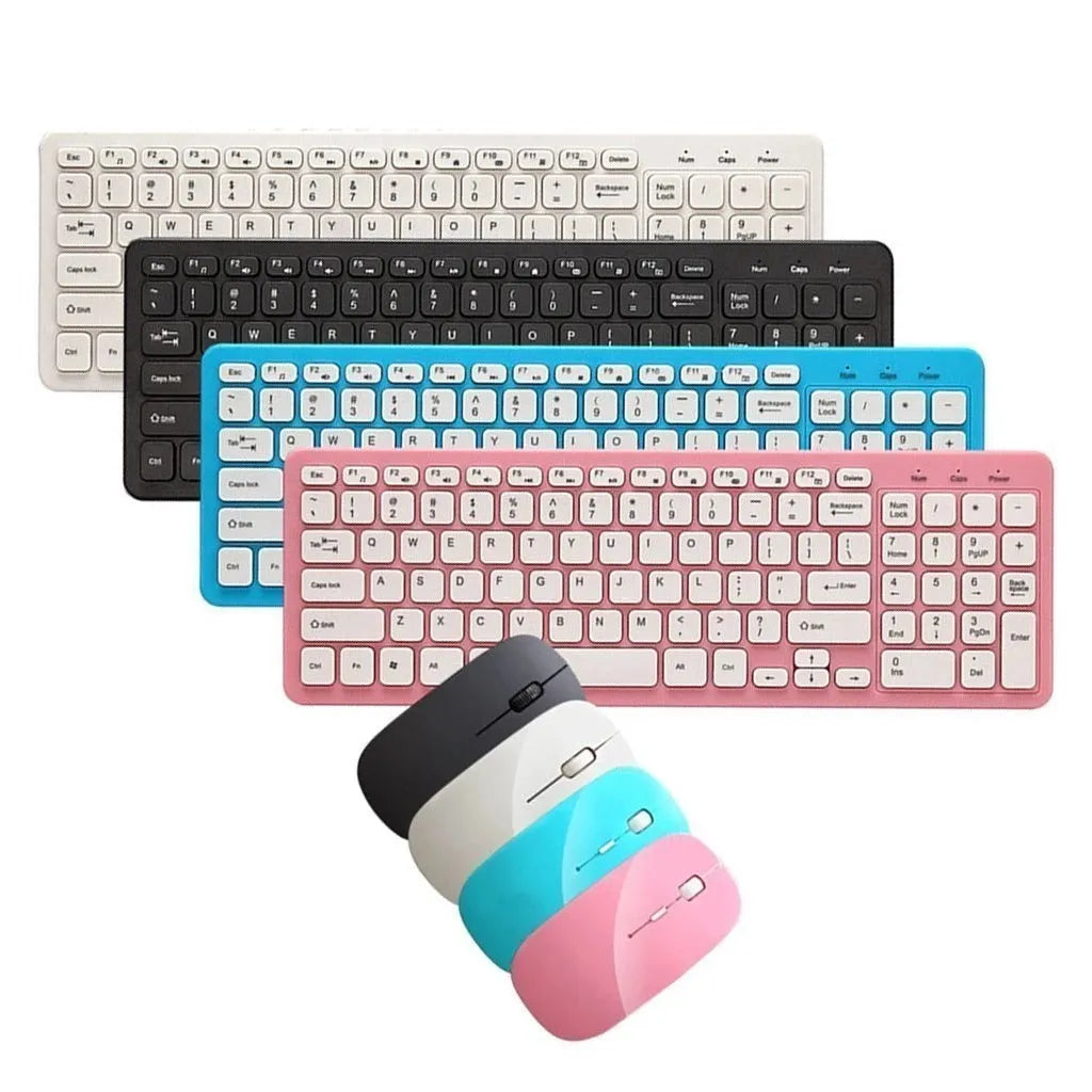 Wireless keyboard and mouse set in choice of colours with 96-key keyboard and adjustable DPI mouse