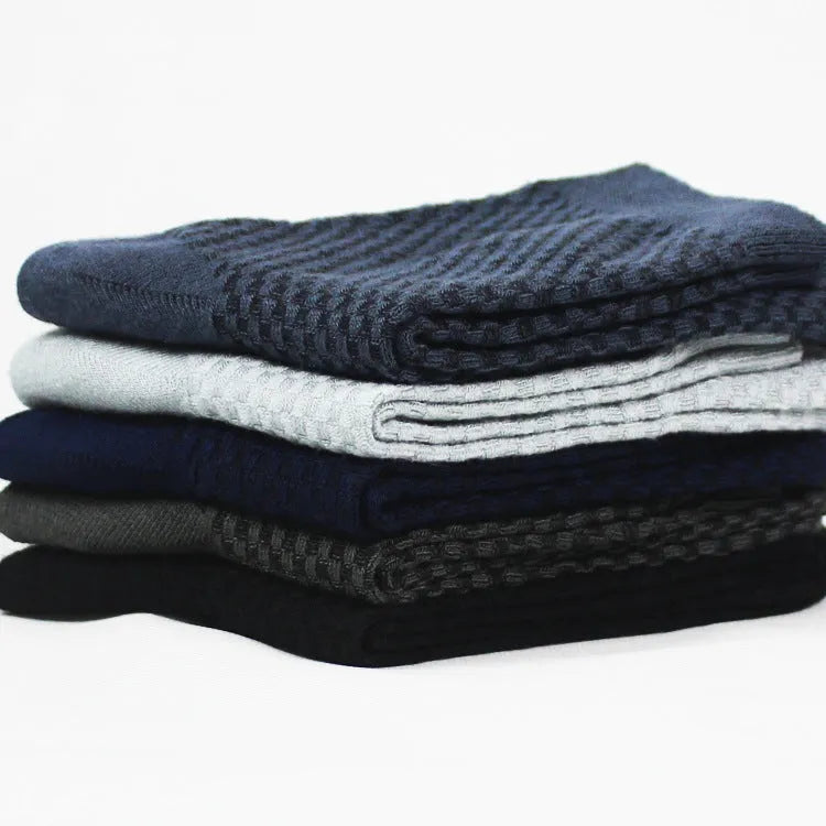 Men's bamboo fibre business socks showing small square pattern design in neutral colour options