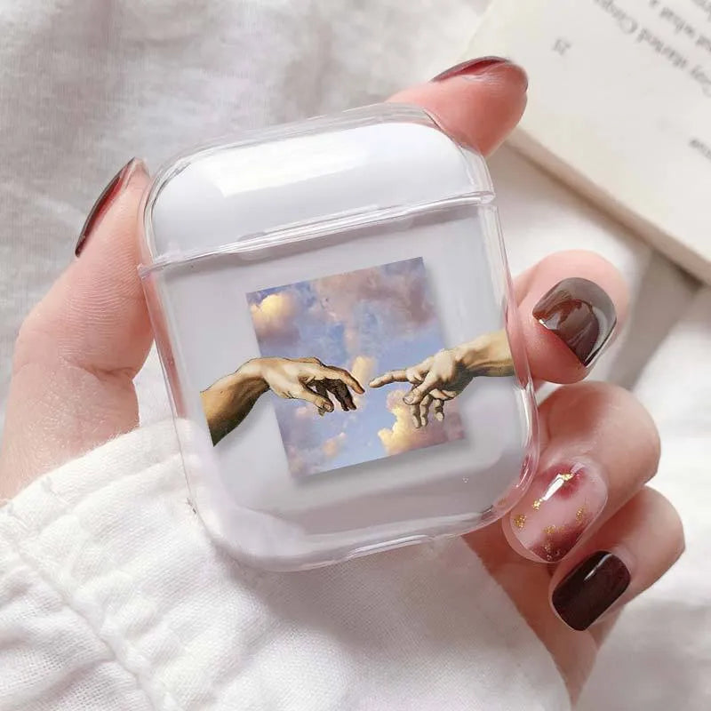 Clear plastic protective case cover for Apple AirPods and AirPods Pro charging case.