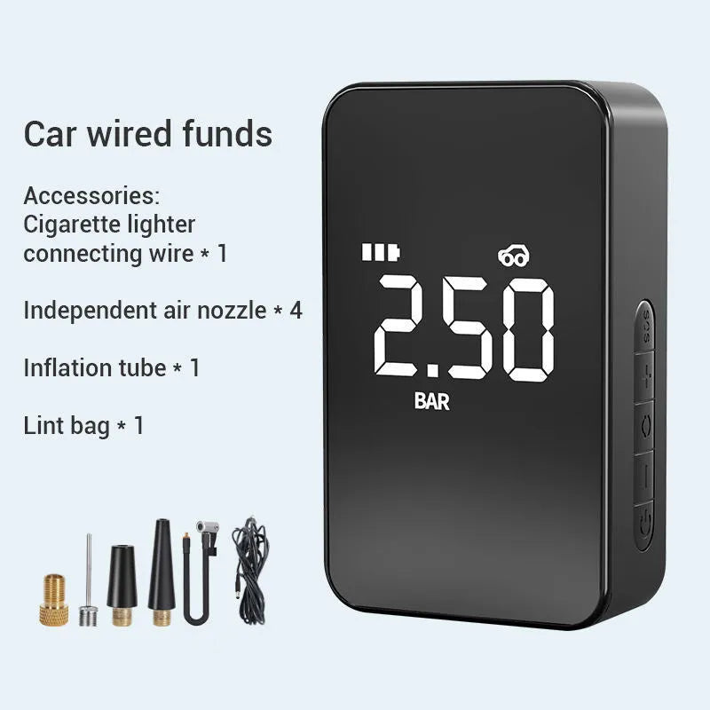 Wireless digital display tyre inflator pump with large screen showing pressure reading