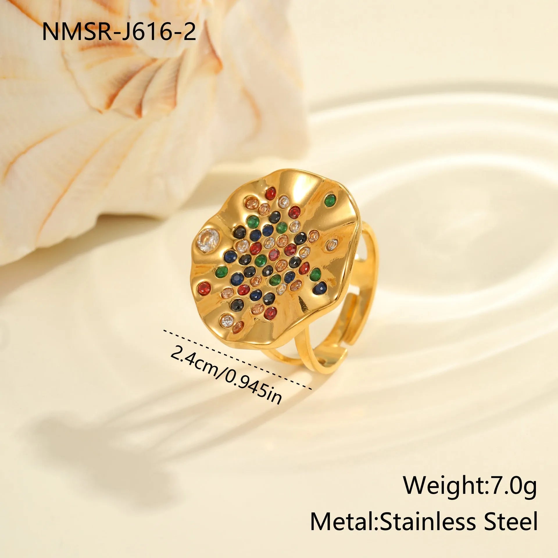 Geometric stainless steel ring with pleated detailing and inlaid colour diamond titanium accents
