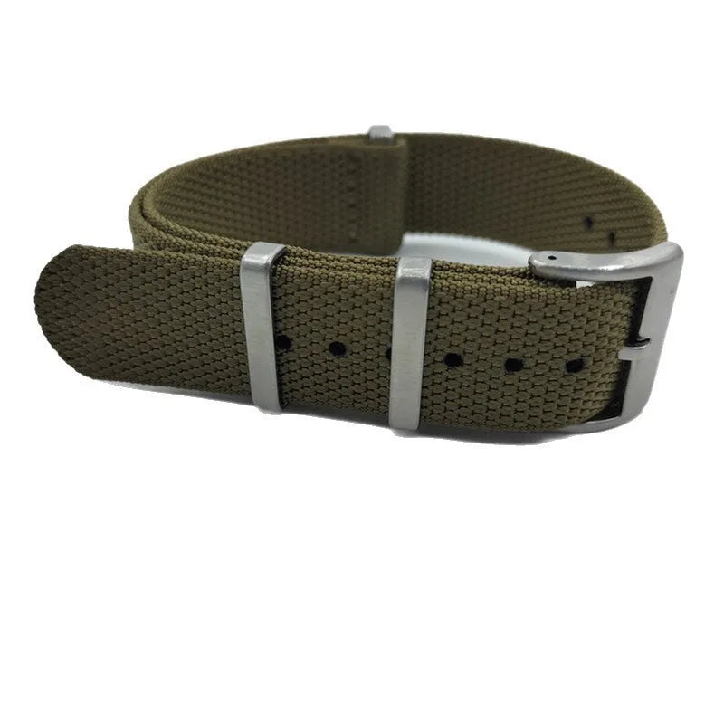 Nylon woven integrated loop watch strap shown in multiple colour options.