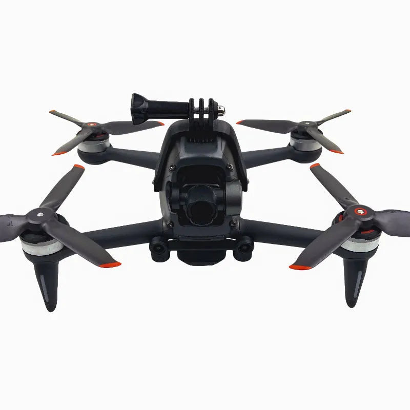 3D printed hard plastic FPV drone expansion bracket for GoPro cameras with a soft sponge pad.