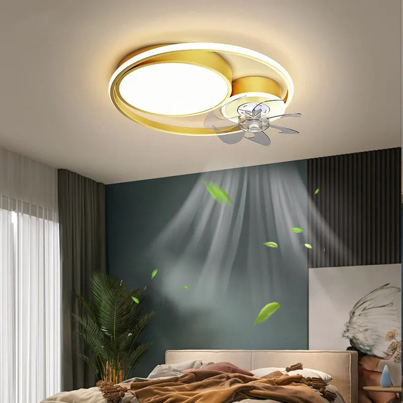 48cm Nordic style ceiling fan light with metal blades and acrylic lampshade in black or gold finish.