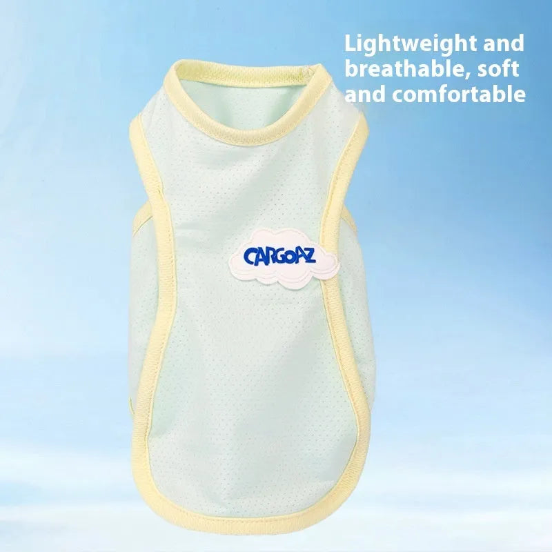 Polyester cat summer vest in sports style with anti-lint properties, shown in grass green colour