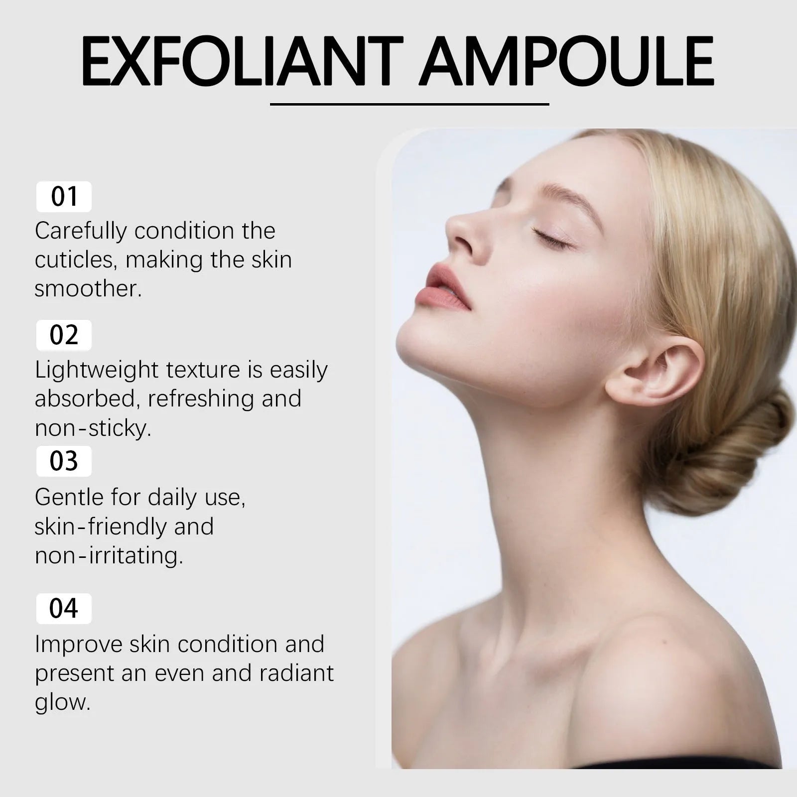 80ml exfoliating liquid bottle for facial cleansing and nourishing with hyaluronic acid