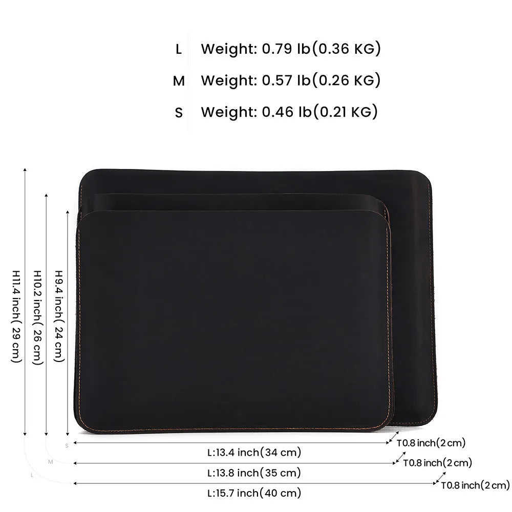 Brown Crazy Horse leather computer liner bag with horizontal design and cowhide lining