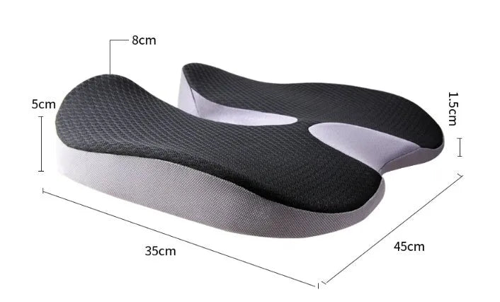 Curved bevel seat cushion in solid colour with memory foam core for tailbone and anal support