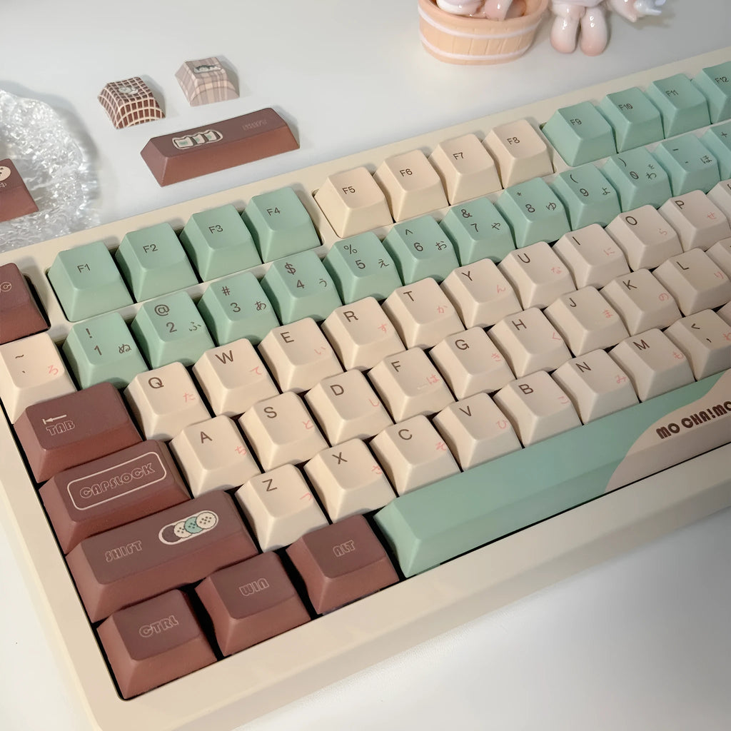 Matcha theme plastic keycap set for mechanical keyboards with five-sided sublimation printing