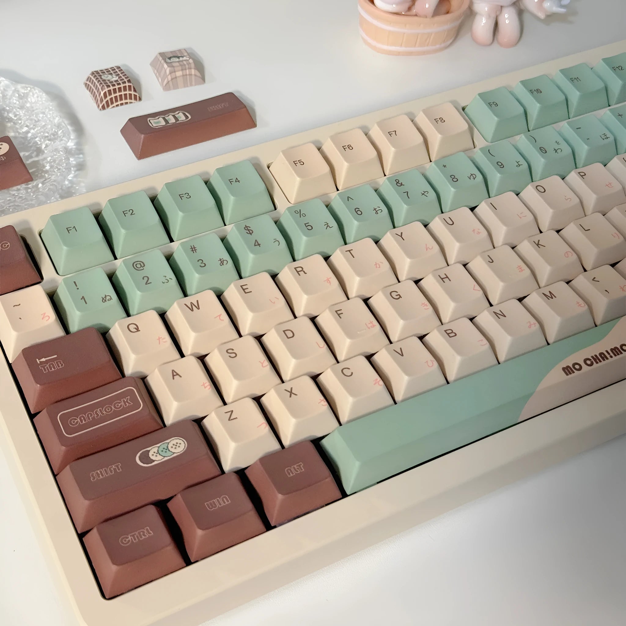 Matcha theme plastic keycap set for mechanical keyboards with five-sided sublimation printing