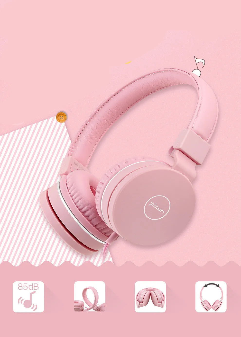 Bengoo C30 wired over-ear headphones with microphone in mint green colour, showing braided cable and 3.5mm plug.
