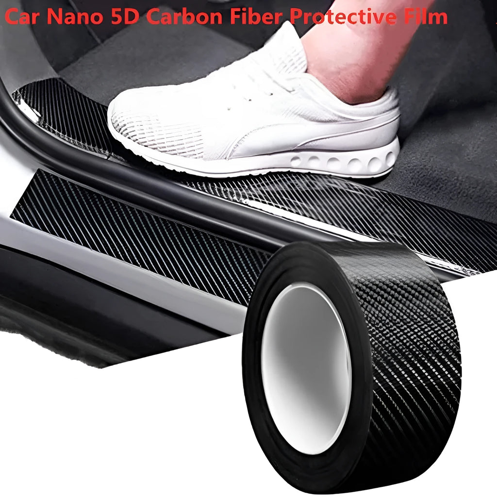 General Car Door Sill Strip Anti-Stepping Bumper Film in Carbon Fiber 5D Style Protective Anti-Collision Film for Vehicle Door Edge 3cm 5cm 7cm 10cm Width Options Multiple Lengths 3m 5m 10m Self-Adhesive Universal Fit Protective Trim