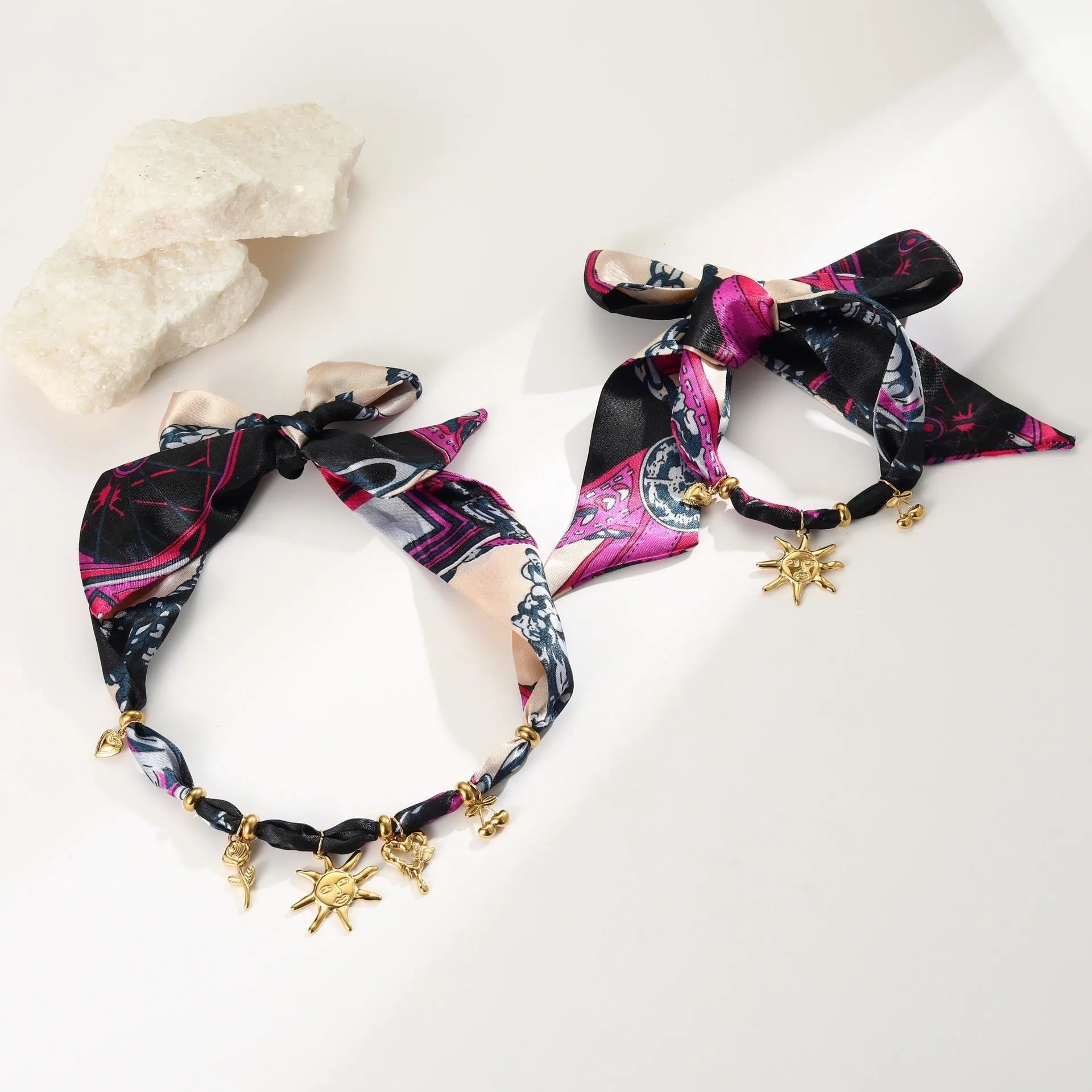 Women's geometric pendant necklace with gold chain and matching bracelet for autumn winter fashion