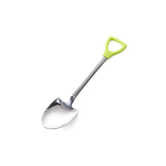 Children's 201 stainless steel dessert spoon with mirror polish, green colour, size M