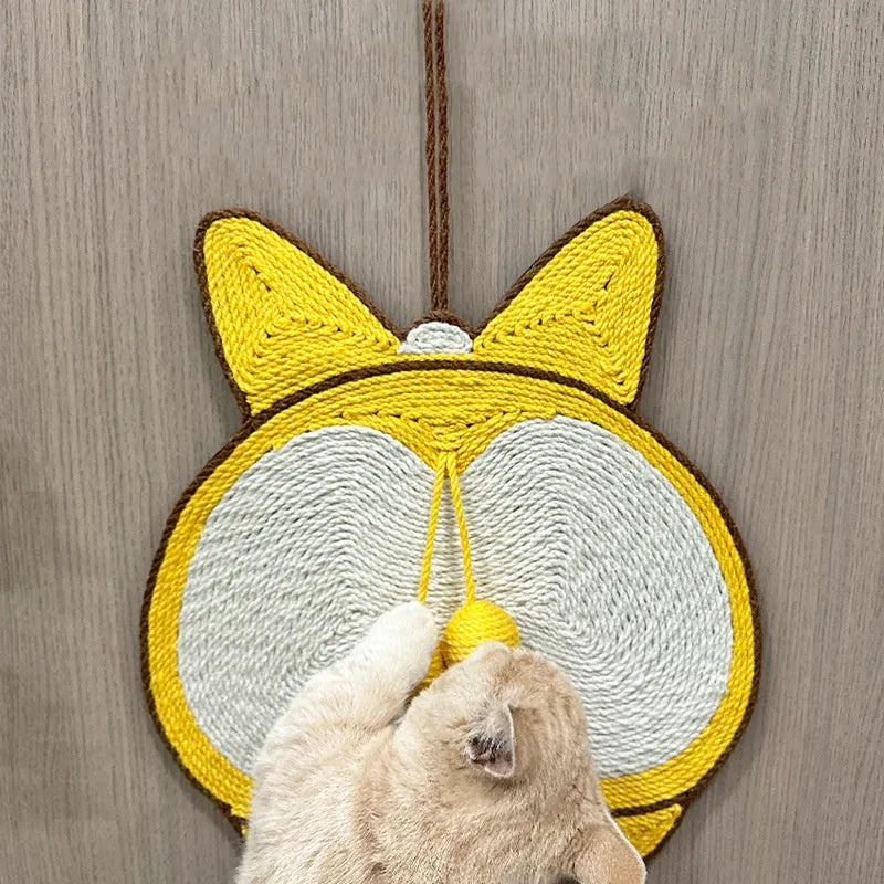Yellow Corgi butt design cat scratching board with natural sisal surface and anti-slip EVA base