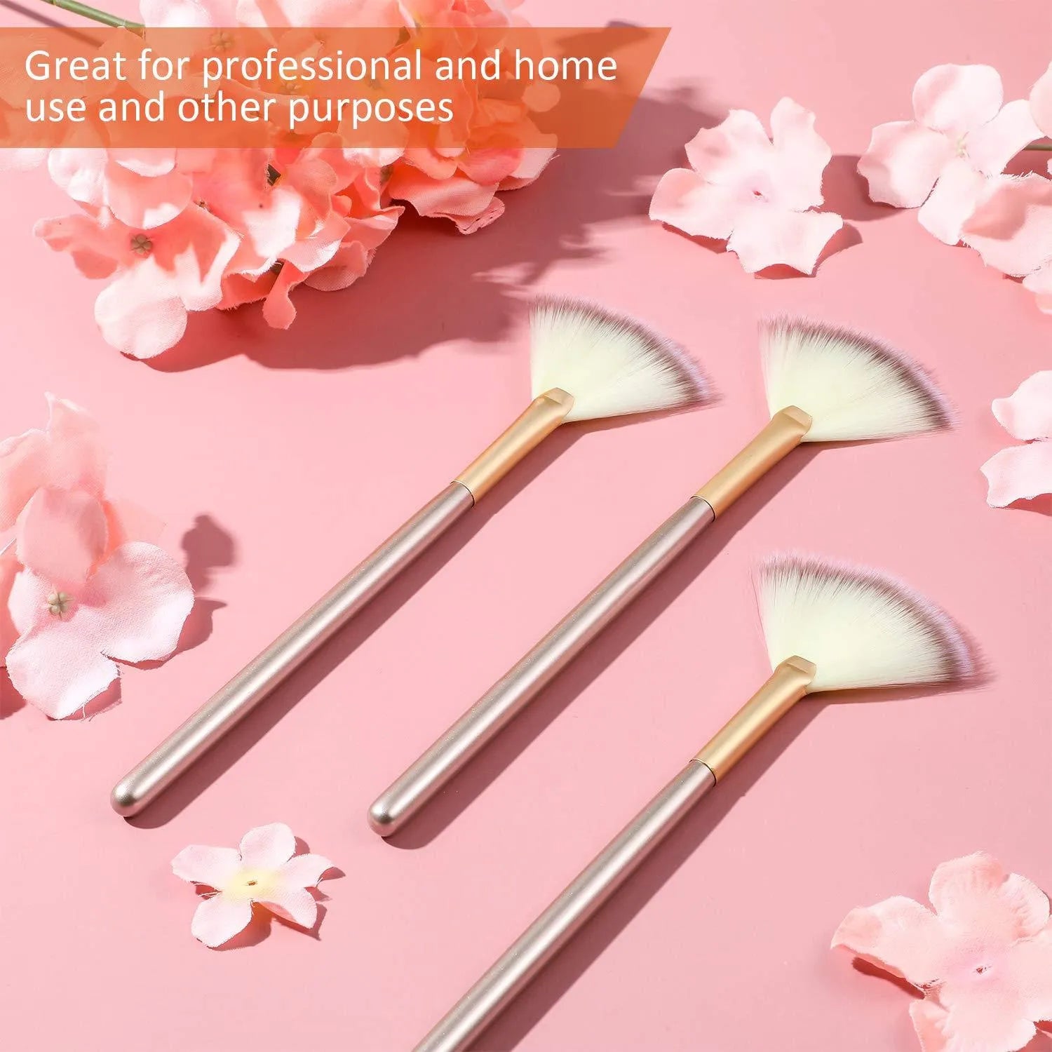 10 professional facial fan brushes with champagne finish and protective covers for mask and makeup application