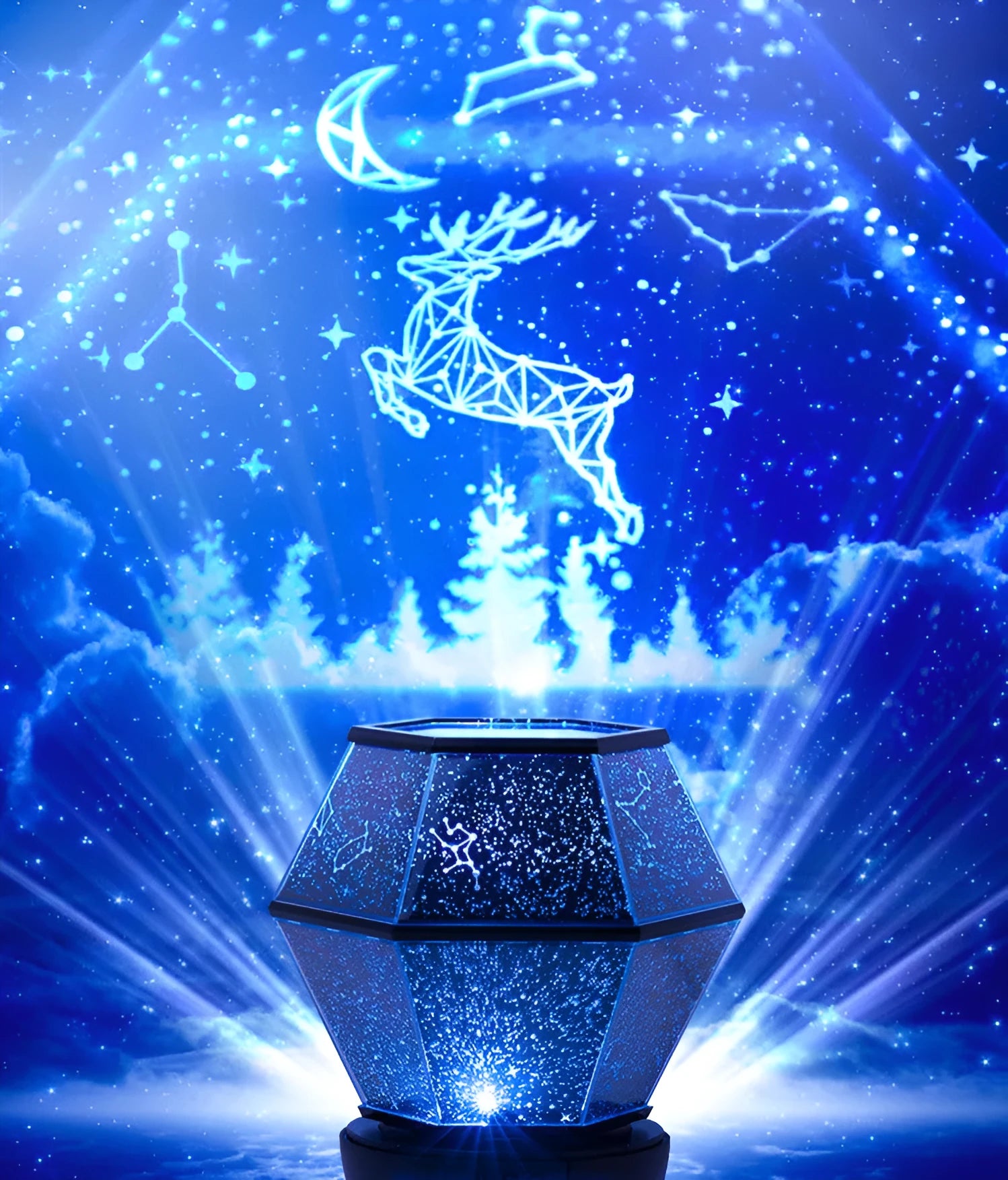 Children's rotating stars LED night light projecting colourful star patterns on a wall