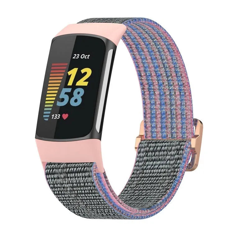Elastic nylon woven canvas watch band for Fitbit Charge 5 and 6 in Army Green colour