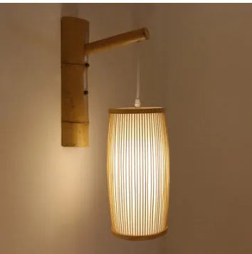 Bamboo plait ceiling pendant lamp with woven construction and E27 lamp holder for halls and staircases
