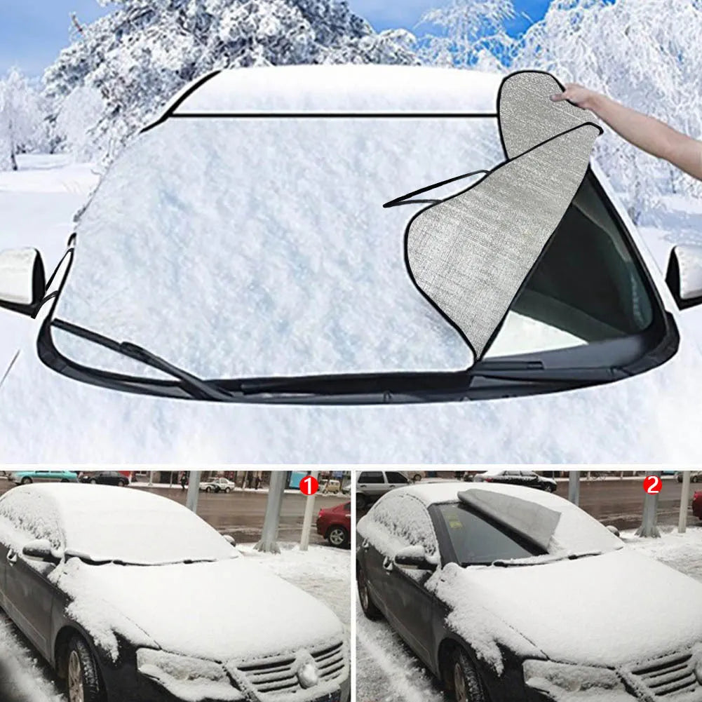 Car snow protection cover made from aluminium film foam polyester fabric with lanyard installation system