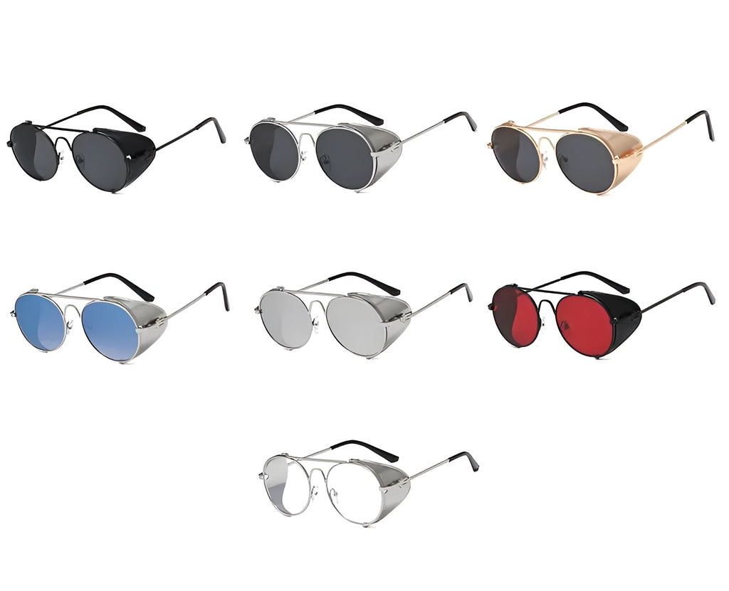 Steampunk sunglasses with metal frame and resin lenses in a colour variant