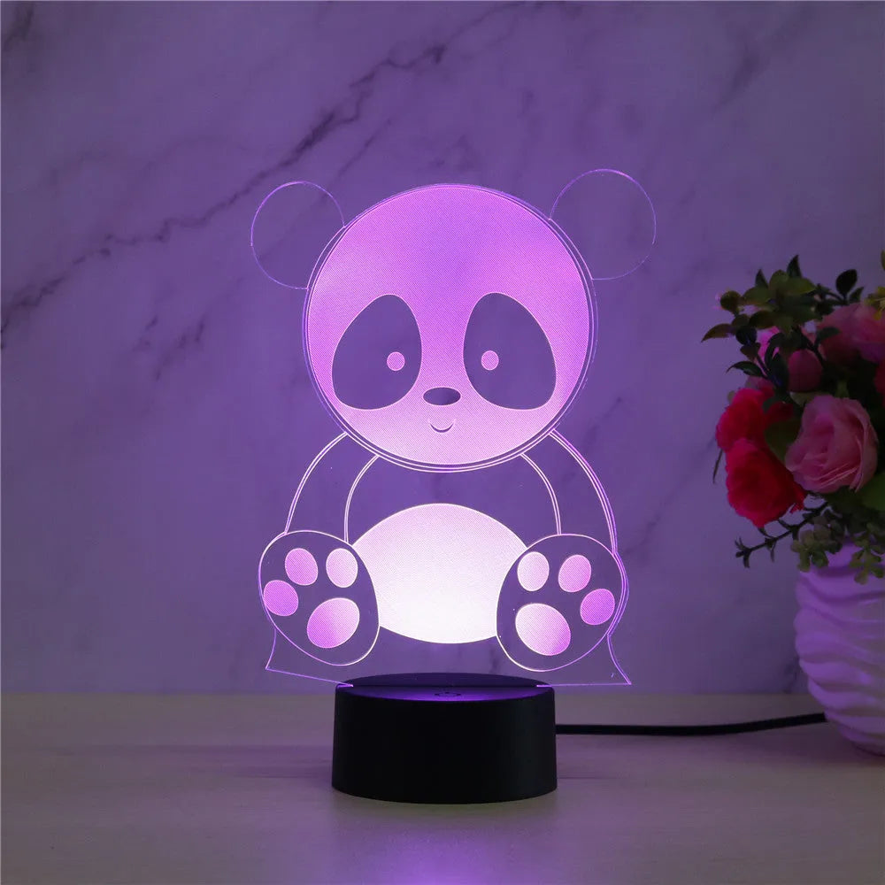 Panda-shaped acrylic night light with remote control on a black ABS base