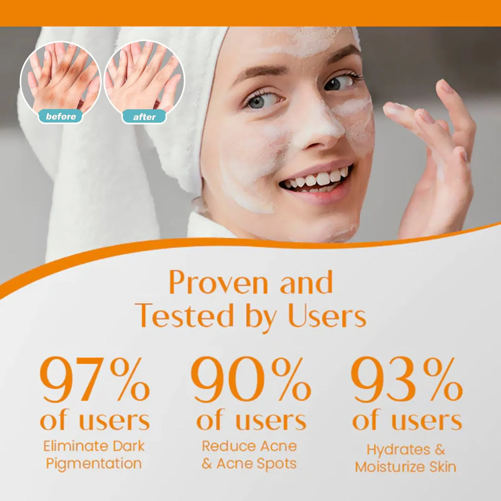 100g whitening vitamin cleansing soap bar with kojic acid, hyaluronic acid, and botanical extracts.