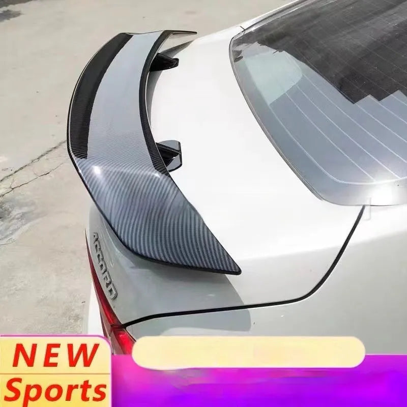 Universal punch-free car tail wing spoiler in ABS material showing four finish options