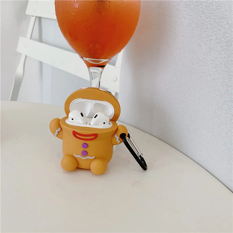 Thick gingerbread man silicone protective cover for AirPods 1st and 2nd generation with hook