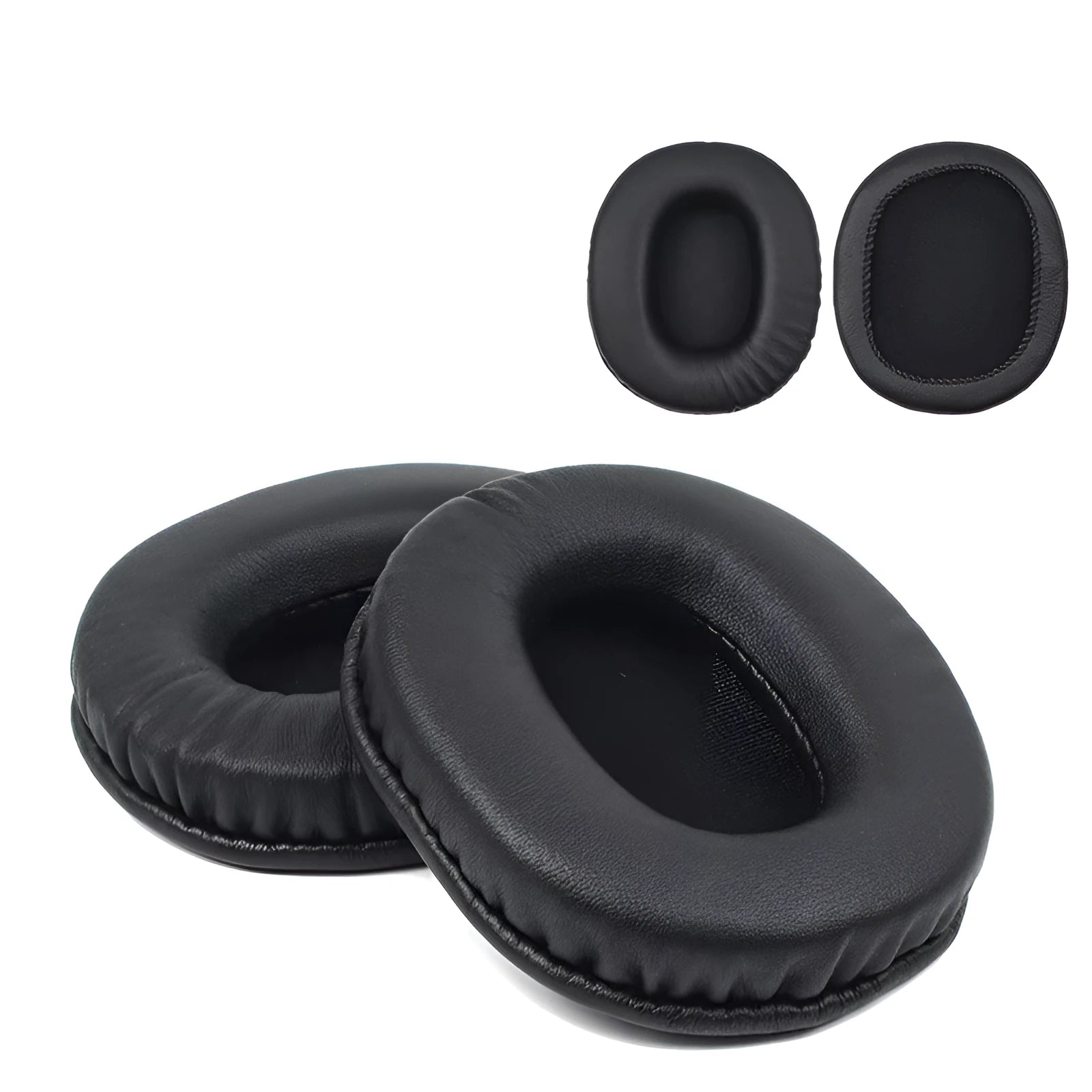 Black soft PU leather replacement headphone cushion covers for Sony 1R over-ear headphones.