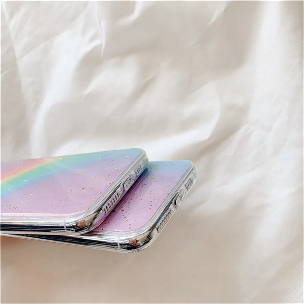 Gradient rainbow striped TPU phone case for iPhone models
