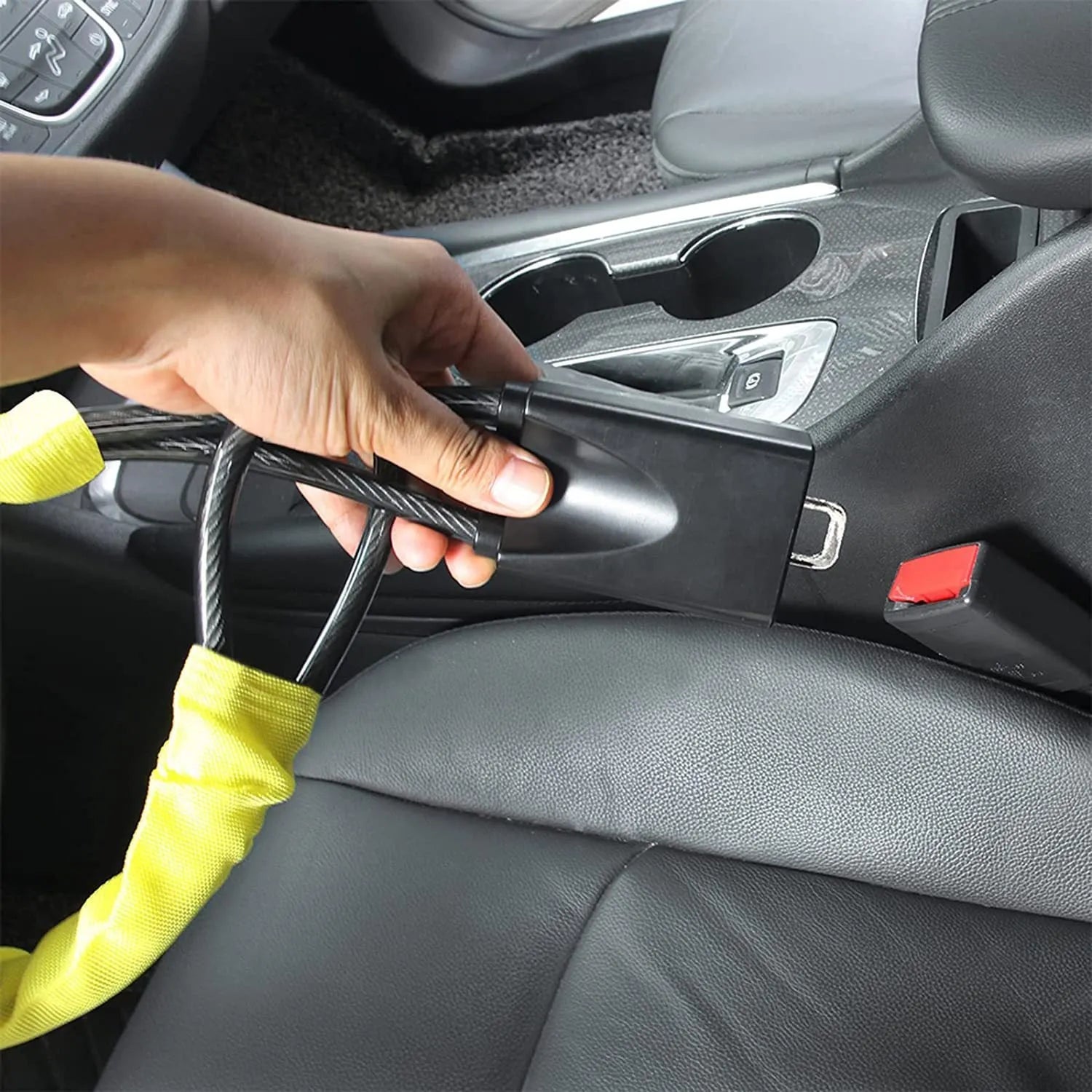 General Motors car steering wheel wire rope lock in red colour showing iron construction